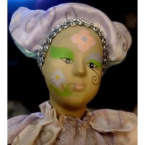 Vintage Jester Pastel Butterfly Print  Harlequin Good Stuff  Doll Porcelain Face